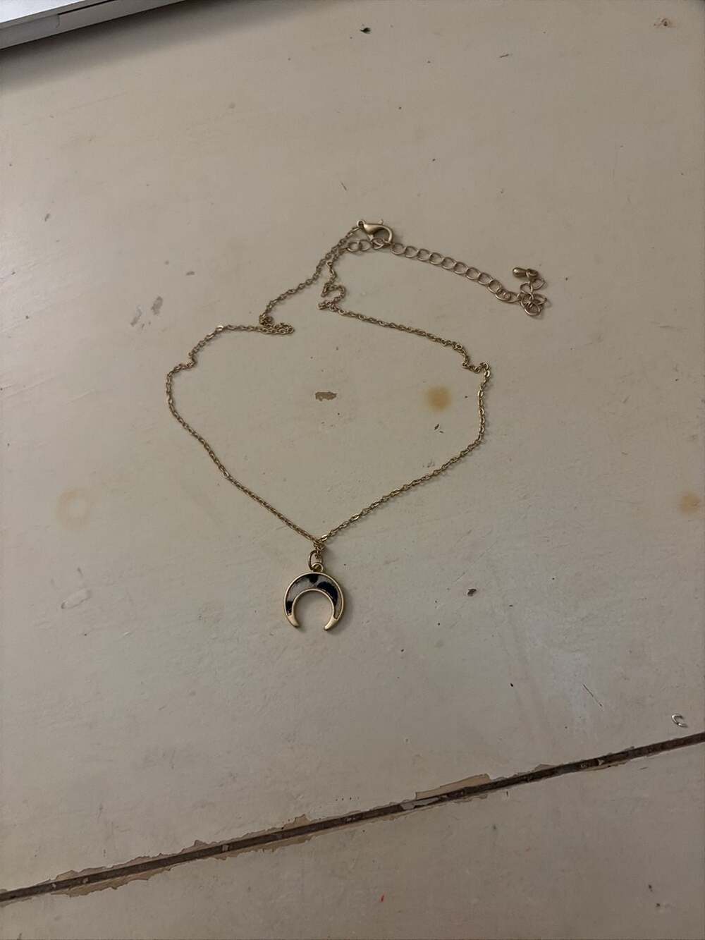 Gold Crescent Moon Necklace Black Marble Pendant